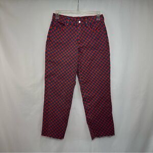 The Kid Red Blue Check Denim Cut Off Pants Womens Size 4 Jeans